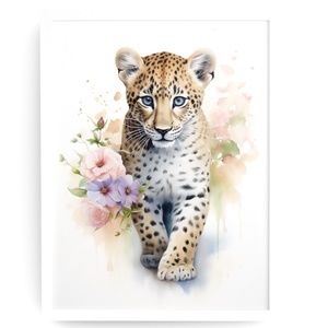Watercolor Leopard Portrait Wall Art Illustration Print Poster Unframed